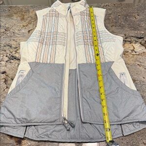 Peter Millar Cream Quilted Vest with beige and gray stripes